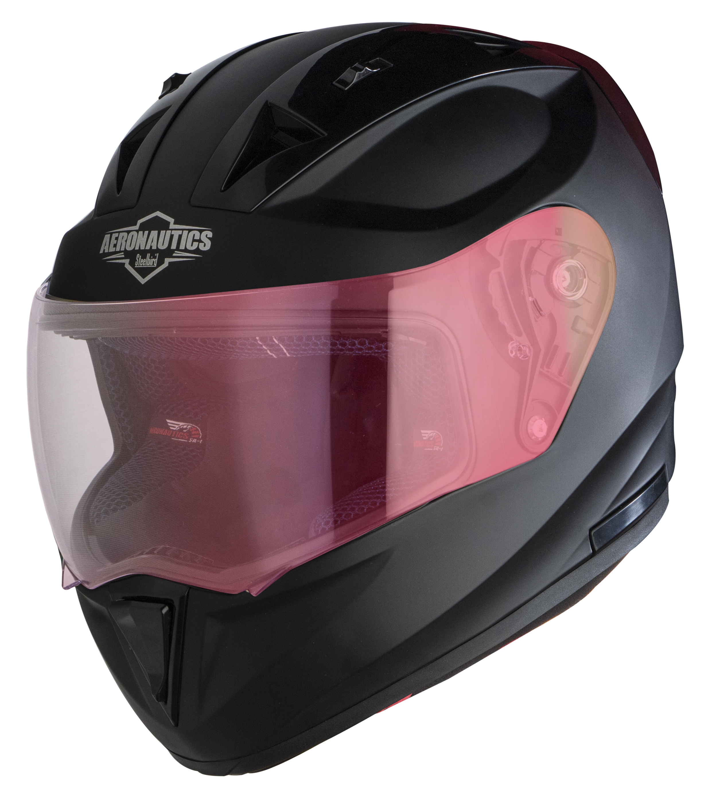 SA-1 Aeronautics Mat Mid Night Black ( Fitted With Clear Visor Extra Gold Chrome Visor Free)